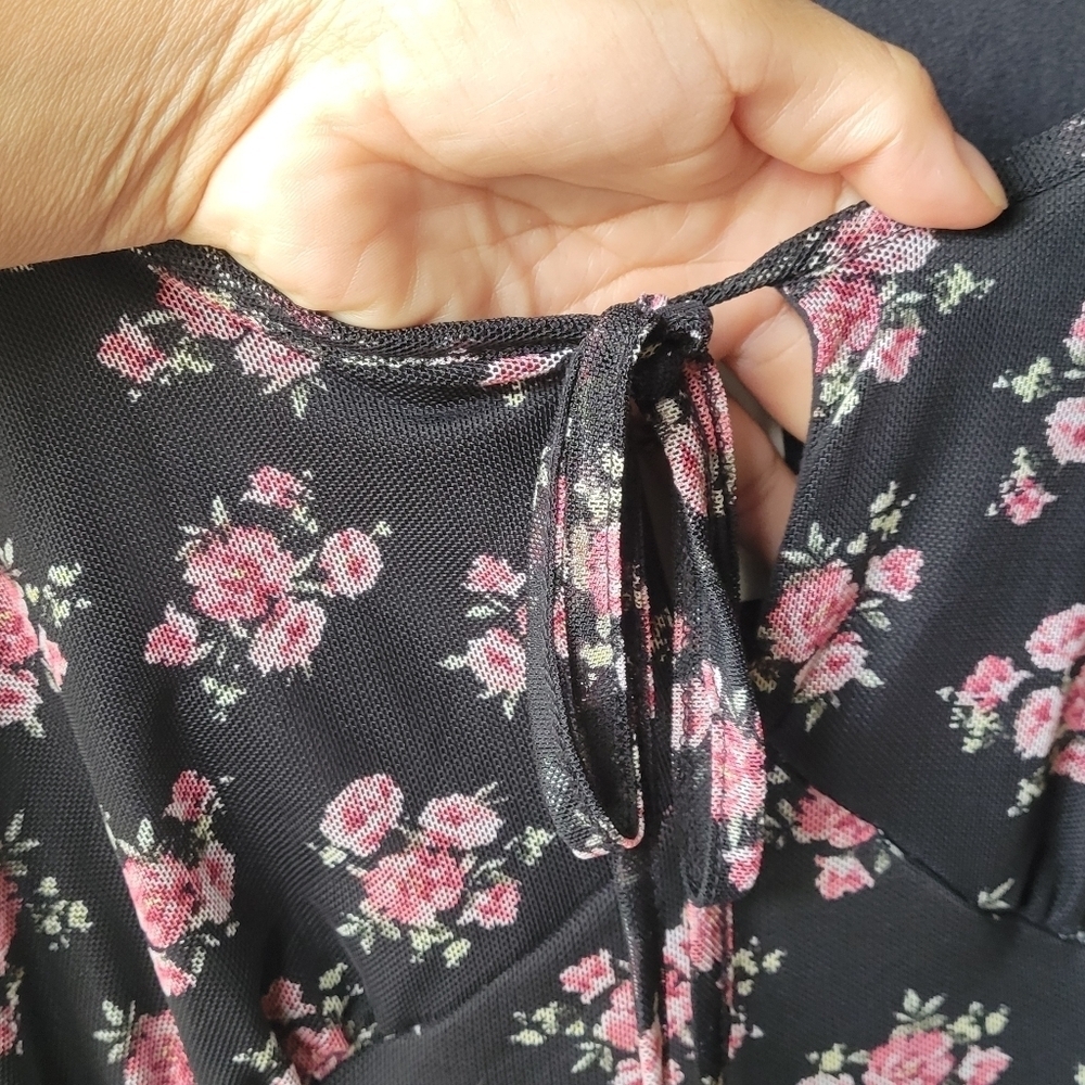 See you Monday Pink Floral Dress Mesh Size XL Lace Cap Sleeves Lined NWT - Picture 5 of 12